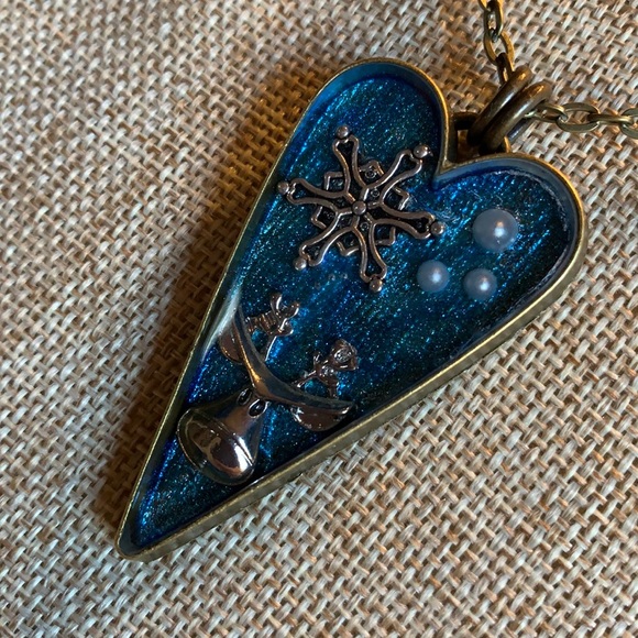 Snowflake Deer Handmade sapphire blue Heart Necklace New One of a Kind 24” - Picture 4 of 7